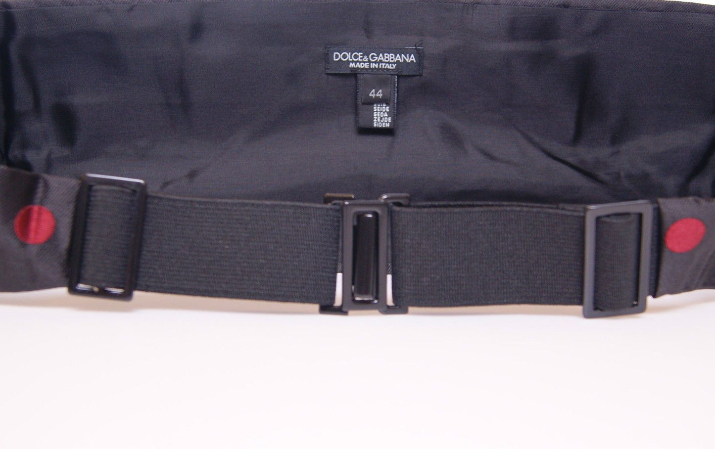 Dolce & Gabbana - Ceinture de smoking en soie noire à pois rouges