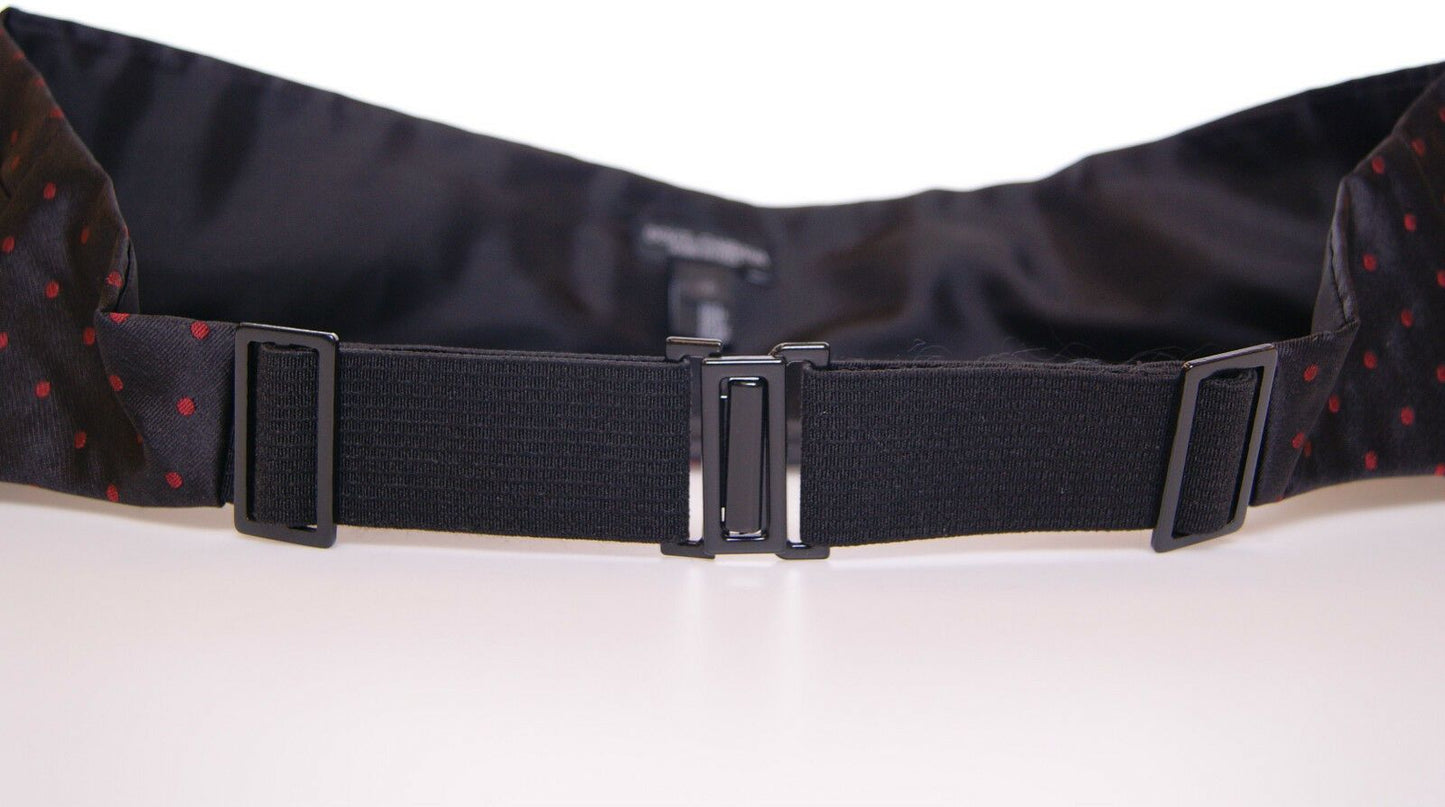 Dolce & Gabbana Élégante ceinture de smoking en soie noire à pois rouges